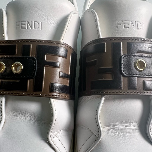 Fendi Roma White & Brown Buckle Sneakers - Picture 7 of 17